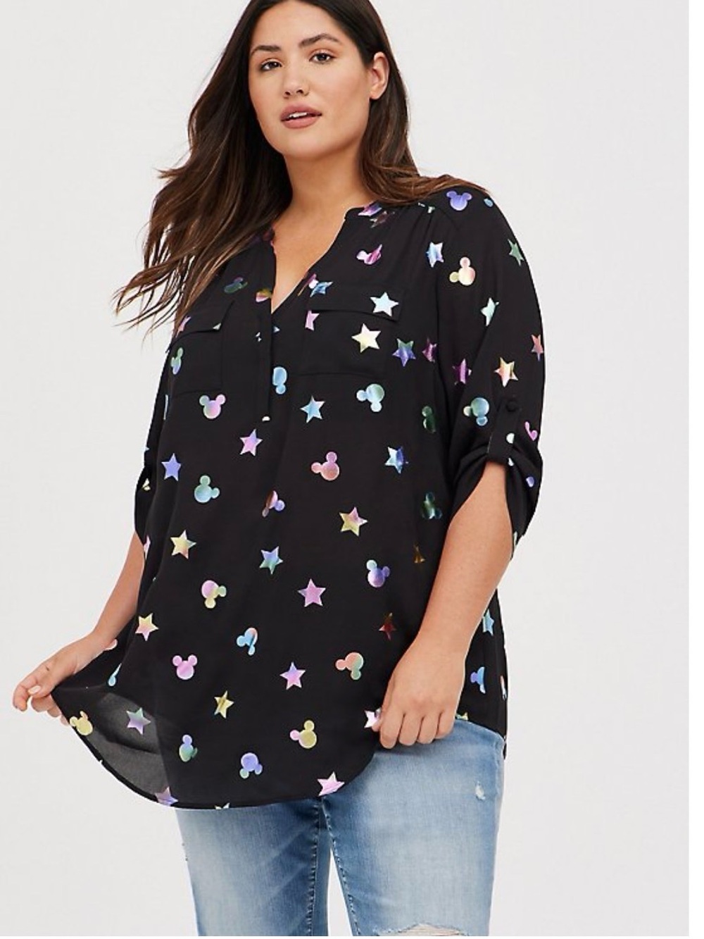 Disney Black Tunic with Iridescent Star & Mickey Print